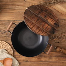 Zhangqiu Forging Iron Wok Uncoated Hand Non-Stick Pan Induction Cooker Flat Bottom Wrought Iron Household Wok Spatula