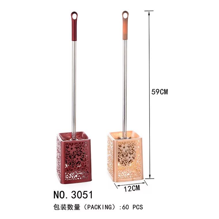 Creative stainless steel long handle hollow pattern with base toilet brush set toilet cleaning bristle brush