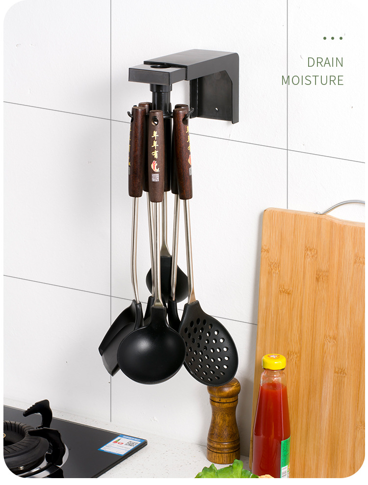 Kitchen wall storage rack perforation-free wall hanging rotary hook spatula rack spoon rack Kitchen supplies