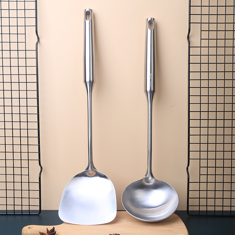 304 Stainless Steel Spatula and Soup Spoon Household Kitchenware Set Integrated Hollow Handle Anti-Scald Kitchen Cooking Supplies