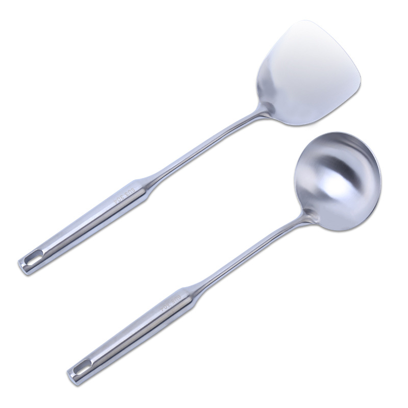 304 Stainless Steel Spatula and Soup Spoon Household Kitchenware Set Integrated Hollow Handle Anti-Scald Kitchen Cooking Supplies
