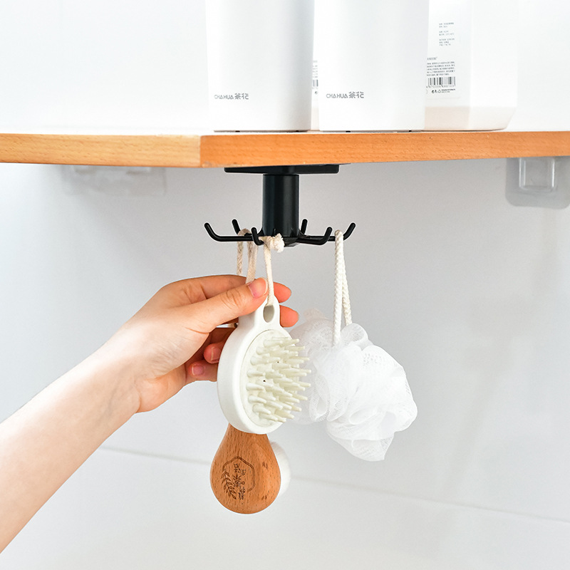 Punch-Free Kitchen Wall Mounted Storage Rack Storage Rack Rotating Hook Spatula Spoon Kitchenware Supplies Wall-Mounted Artifact