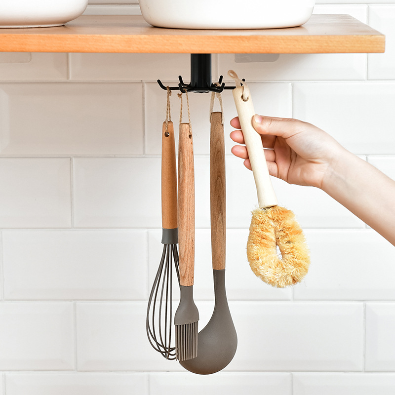 Punch-Free Kitchen Wall Mounted Storage Rack Storage Rack Rotating Hook Spatula Spoon Kitchenware Supplies Wall-Mounted Artifact
