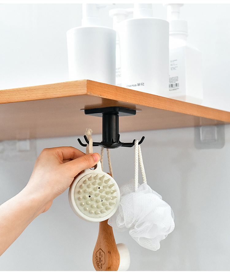 Punch-Free Kitchen Wall Mounted Storage Rack Storage Rack Rotating Hook Spatula Spoon Kitchenware Supplies Wall-Mounted Artifact