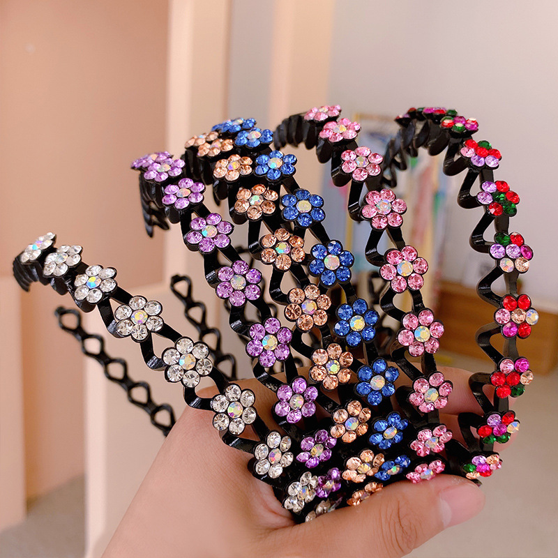 Hair Band Women&#039;s Rhinestone Wave Thin Edges Toothed Headband Korean Outdoor All-Matching Hair Fixer