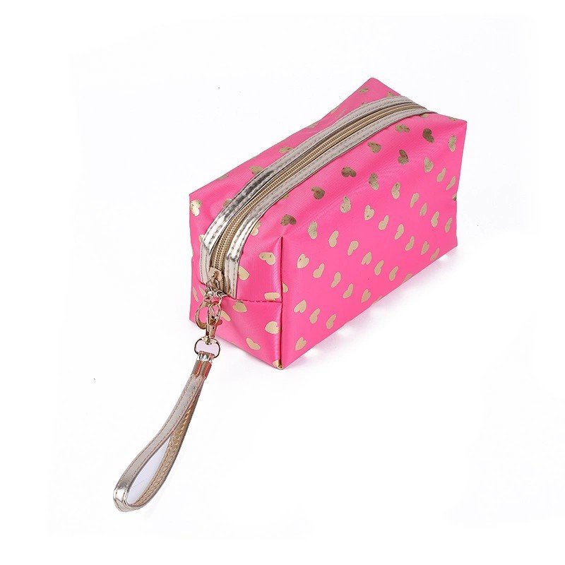 Cross-Border Bronzing Printed Love Small Square Bag Storage Bag Large Capacity Cosmetic Bag Portable Washing Bag Factory Direct Sales