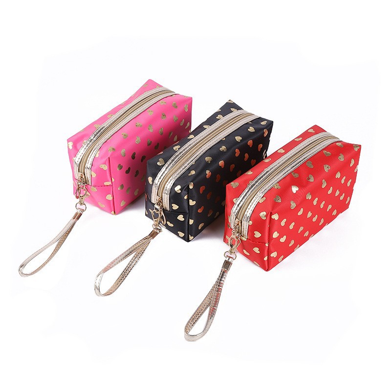 Cross-Border Bronzing Printed Love Small Square Bag Storage Bag Large Capacity Cosmetic Bag Portable Washing Bag Factory Direct Sales