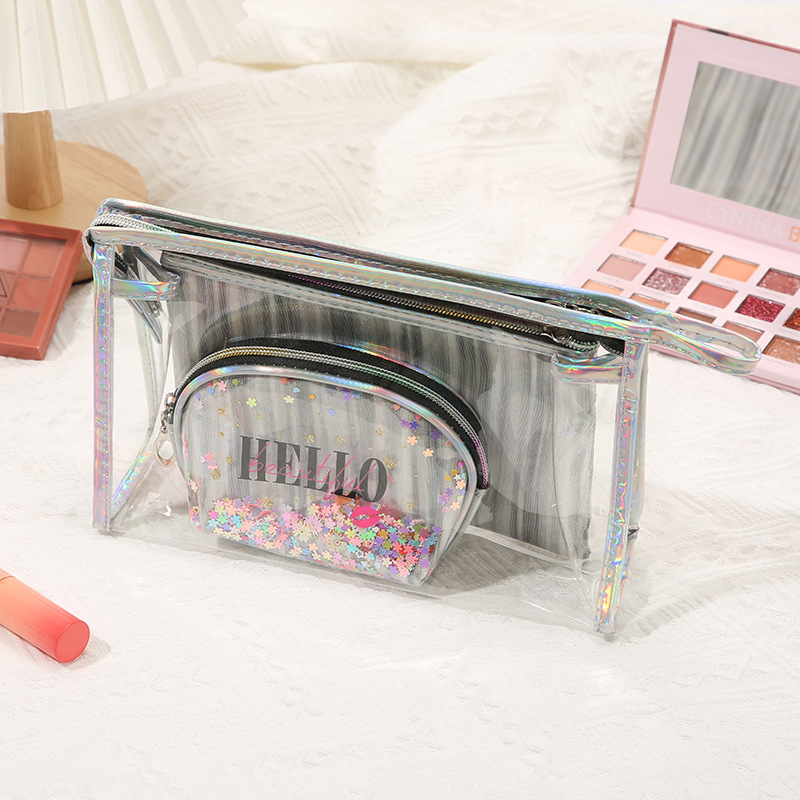 PVC Cosmetic Bag Set Personal Hygiene Bag Storage Bag Transparent Colorful Three-Piece Large Capacity Travel Portable Cosmetic Bag PVC Cosmetic Bag Set Personal Hygiene Bag Storage Bag Transparent Colorful Three-Piece Large Capacity Travel Portable Cosmetic Bag