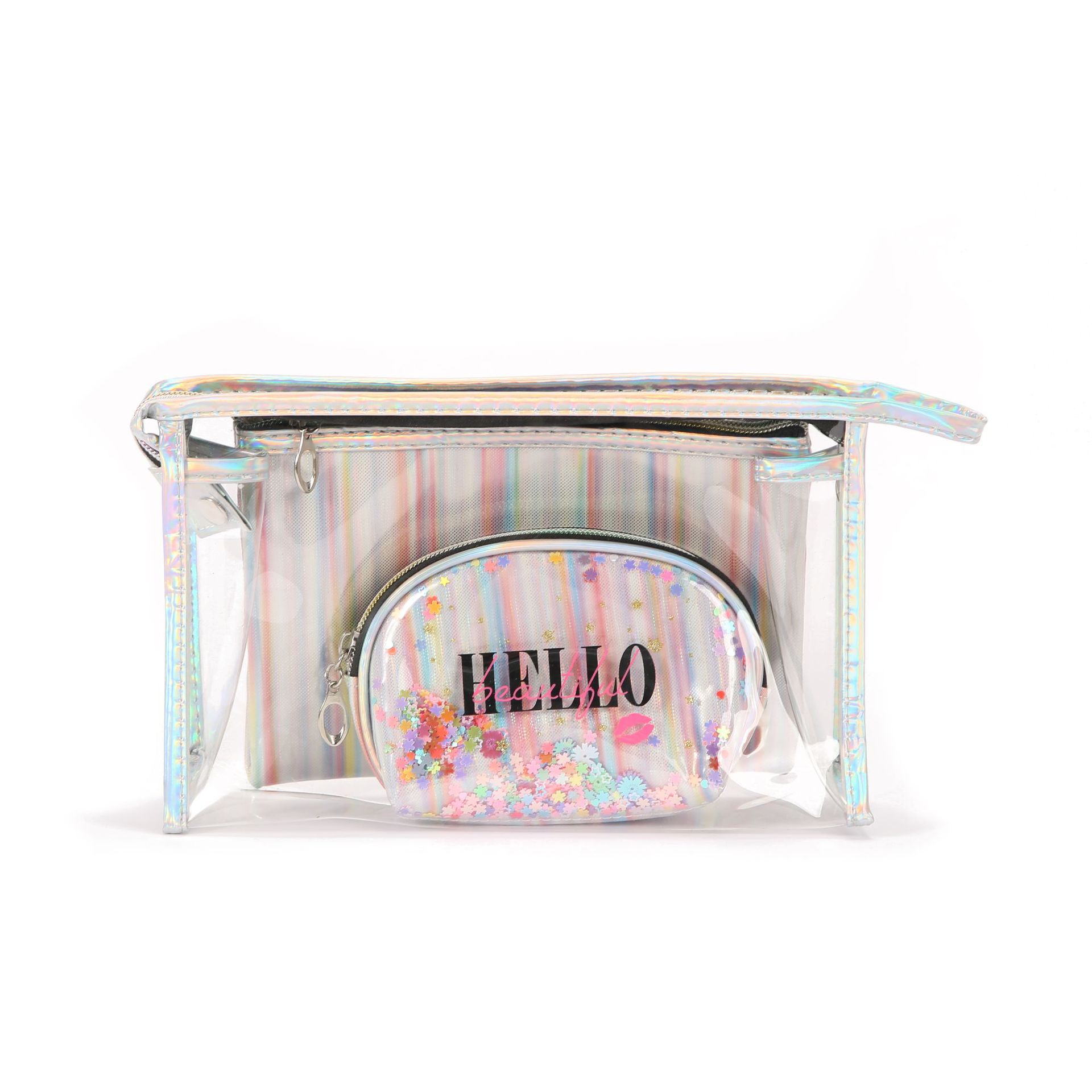 PVC Cosmetic Bag Set Personal Hygiene Bag Storage Bag Transparent Colorful Three-Piece Large Capacity Travel Portable Cosmetic Bag PVC Cosmetic Bag Set Personal Hygiene Bag Storage Bag Transparent Colorful Three-Piece Large Capacity Travel Portable Cosmetic Bag