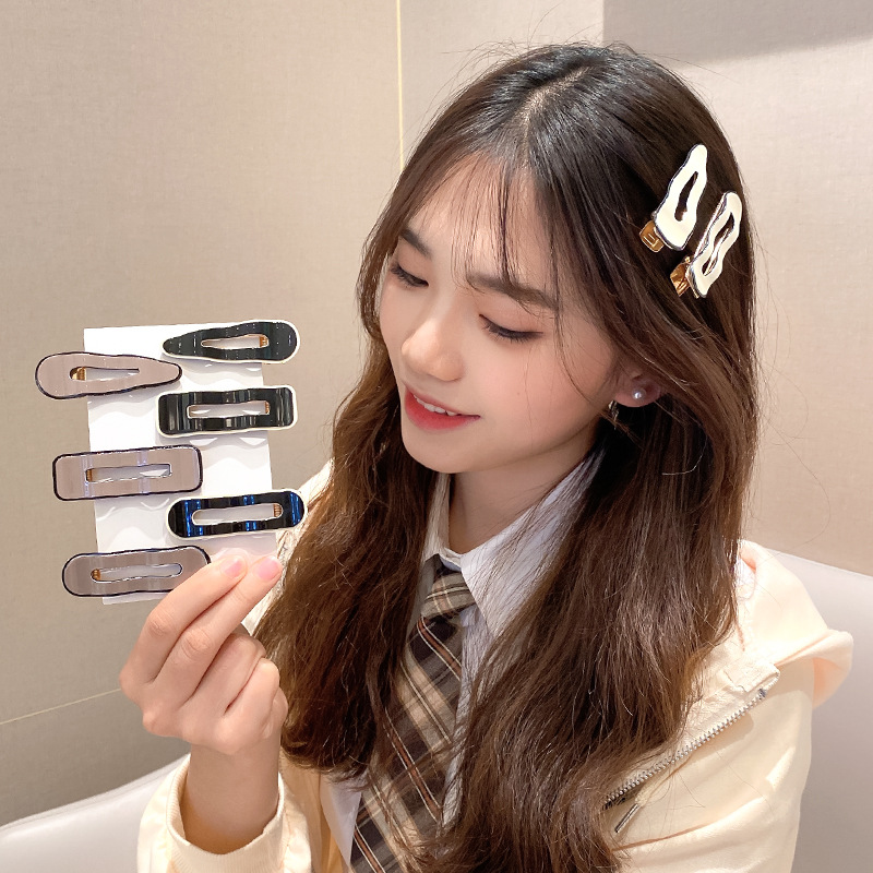 Black and White Wave Pattern Barrettes Side Seamless Hairpin Female Bangs Clip Word Clip Duckbill Clip Hair Accessory Clips
