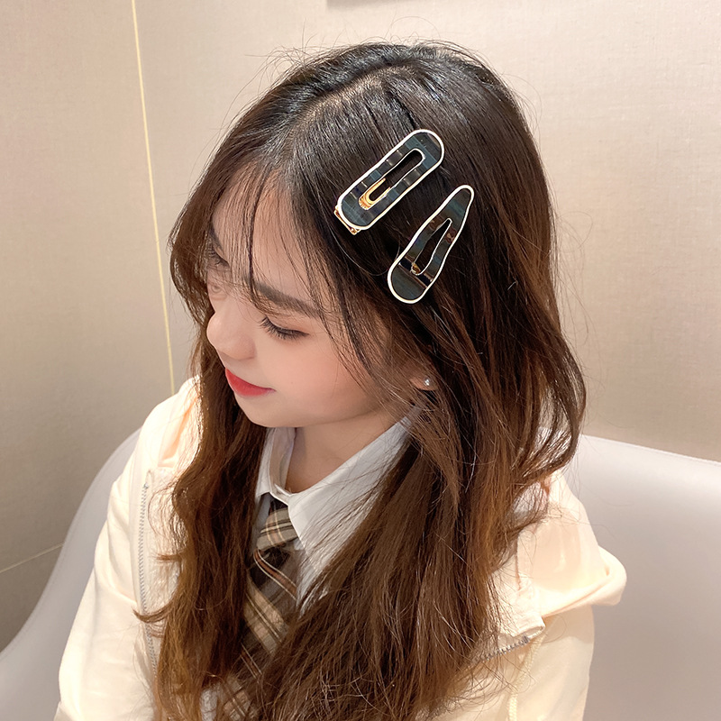 Black and White Wave Pattern Barrettes Side Seamless Hairpin Female Bangs Clip Word Clip Duckbill Clip Hair Accessory Clips