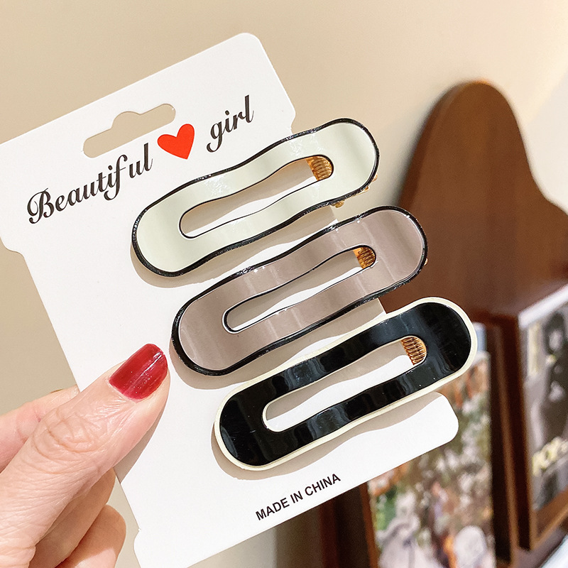 Black and White Wave Pattern Barrettes Side Seamless Hairpin Female Bangs Clip Word Clip Duckbill Clip Hair Accessory Clips
