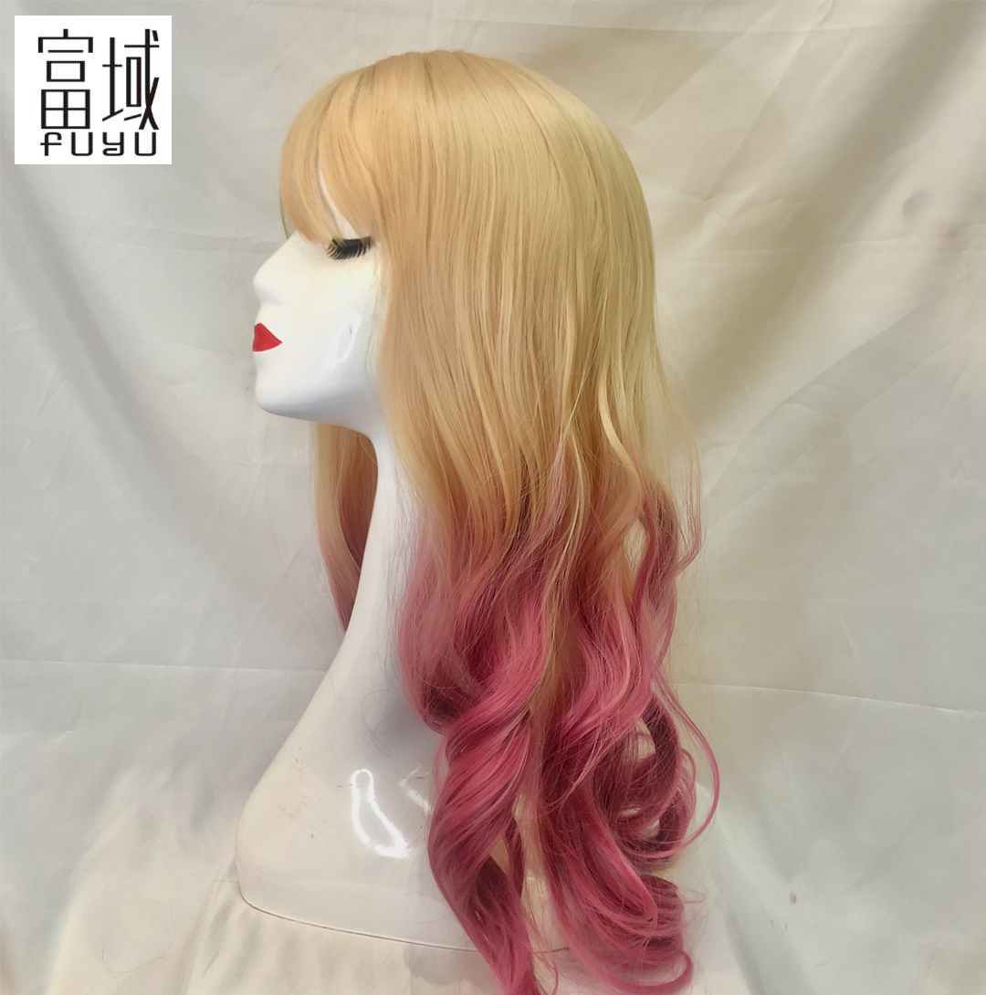 The factory sells The best-selling long hair women&#039;s big wave wig sets Europe and America color gradient