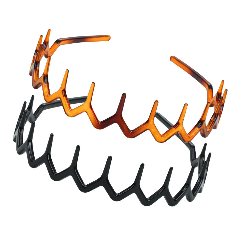 Foreign Trade Popular Style Retro Trendy Headband Polycarbonate (PC) Bright Black Toothed Spray Paint Headband Wholesale Love Wave Head Buckle Hair Accessories