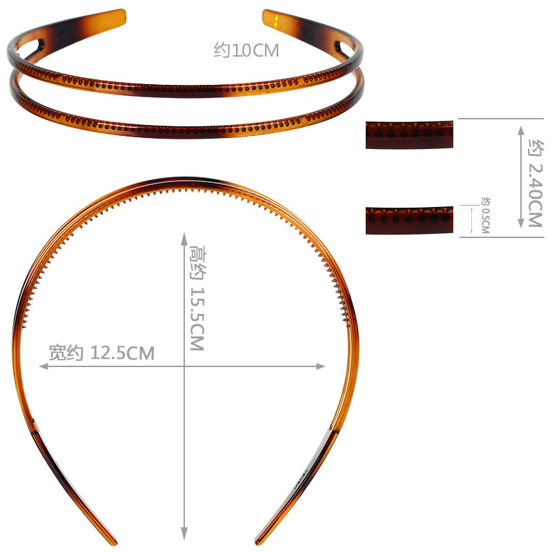 Foreign Trade Popular Style Retro Trendy Headband Polycarbonate (PC) Bright Black Toothed Spray Paint Headband Wholesale Love Wave Head Buckle Hair Accessories