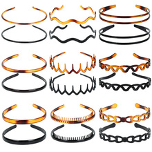 Foreign Trade Popular Style Retro Trendy Headband Polycarbonate (PC) Bright Black Toothed Spray Paint Headband Wholesale Love Wave Head Buckle Hair Accessories