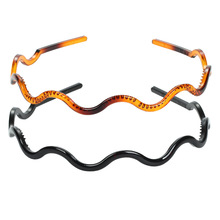 Foreign Trade Popular Style Retro Trendy Headband Polycarbonate (PC) Bright Black Toothed Spray Paint Headband Wholesale Love Wave Head Buckle Hair Accessories