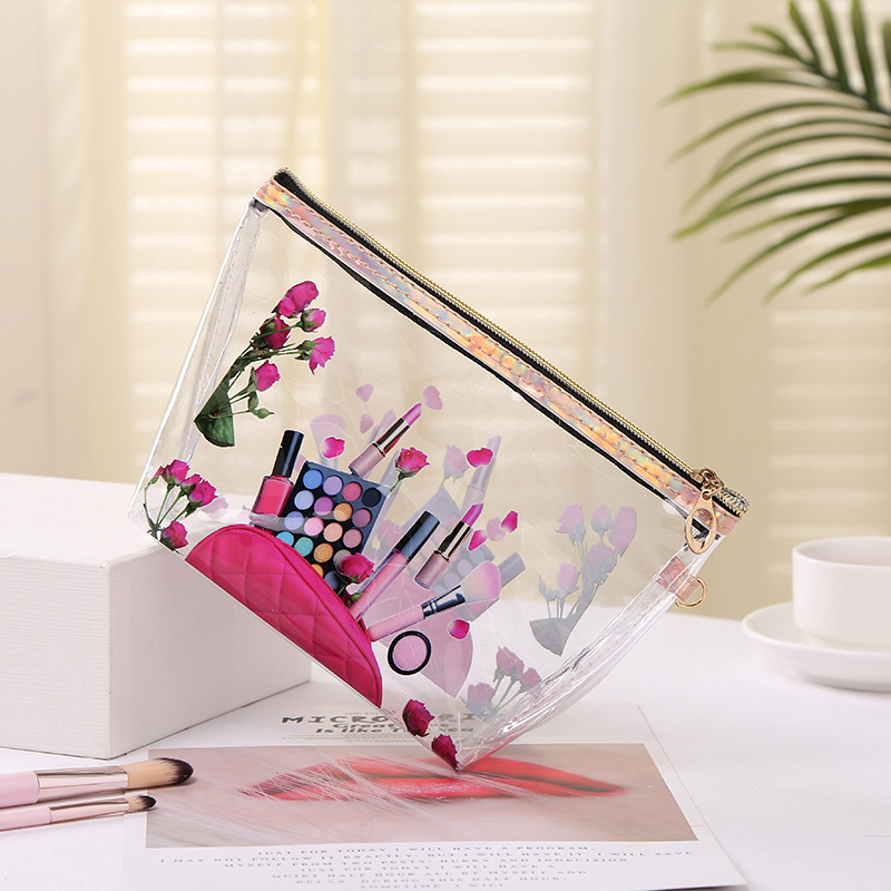 PVC Transparent Cosmetic Bag Korean Fashion Printing Travel Cosmetics Storage Bag Portable Wash Cosmetic Bag Wholesale
