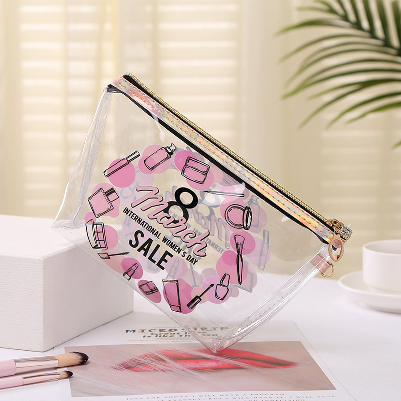PVC Transparent Cosmetic Bag Korean Fashion Printing Travel Cosmetics Storage Bag Portable Wash Cosmetic Bag Wholesale