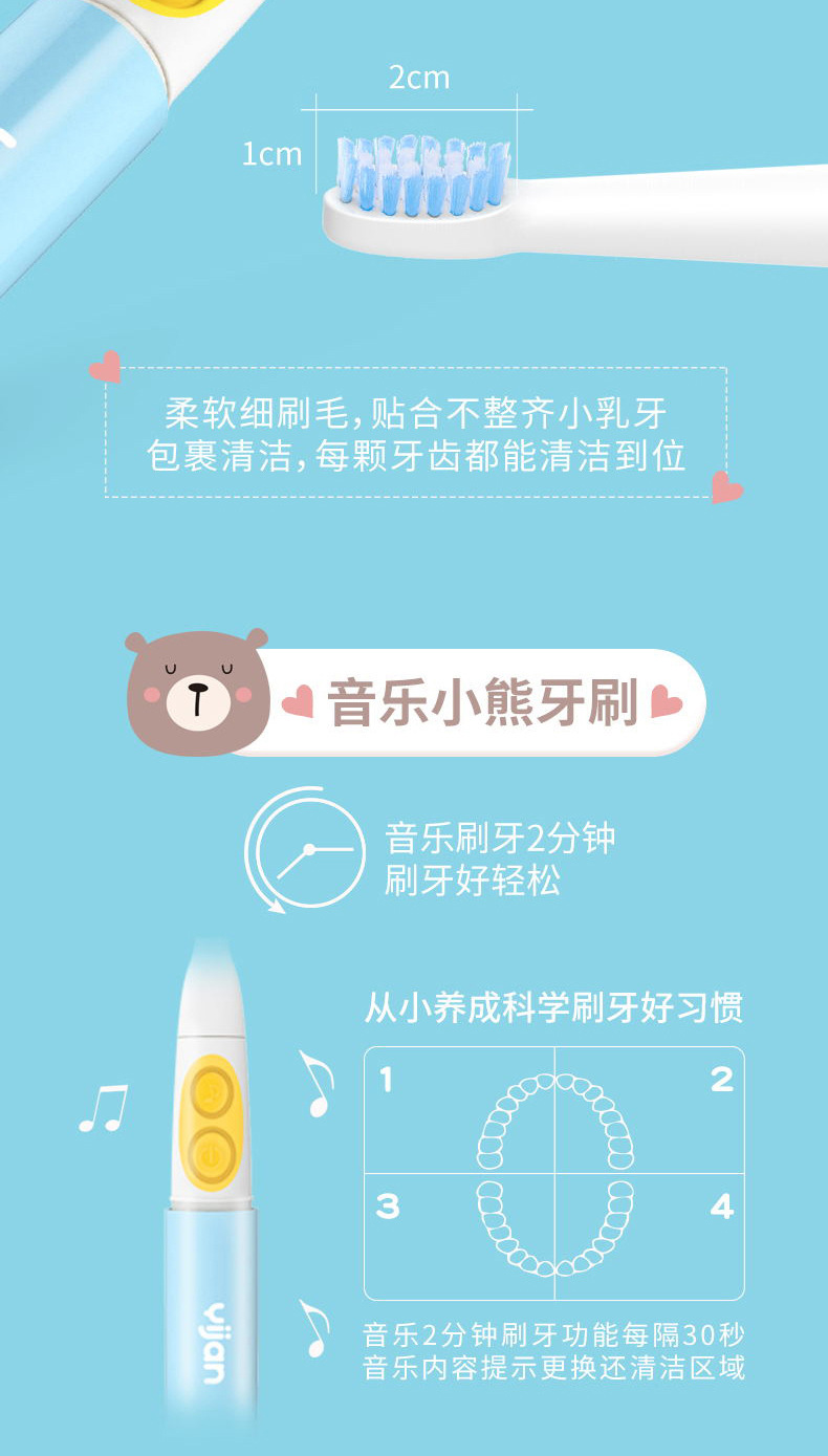 Best-Seller on Douyin Yijan Children's Electric Toothbrush Music Sound Wave 3-6-12 Years Old Toddler and Baby Soft Hair Love Brushing Best-Seller on Douyin Yijan Children's Electric Toothbrush Music Sound Wave 3-6-12 Years Old Toddler and Baby Soft Hair Love Brushing