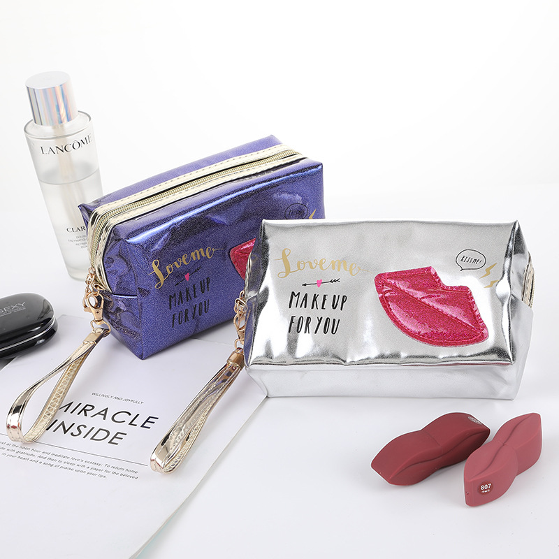 Creative Laser Red Lips Printed Cosmetic Bag Korean Style Graceful and Fashionable Cosmetics Storage Bag Travel Portable Toiletry Bag