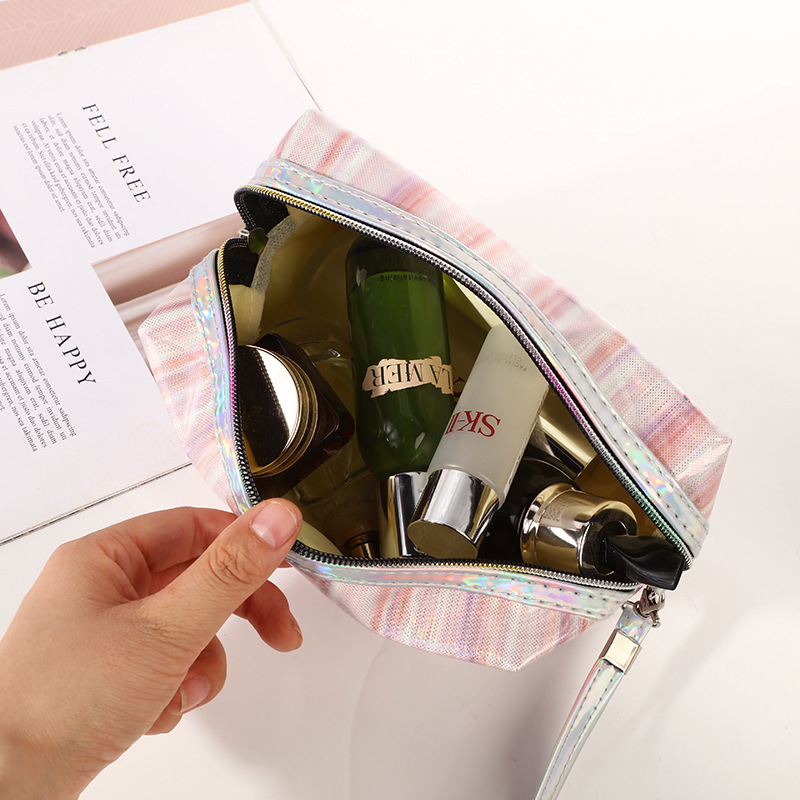 Korean Laser Quicksand Straight Bar Cosmetic Bag Travel Large Capacity PVC Wash Bag Portable Octagonal Storage Bag