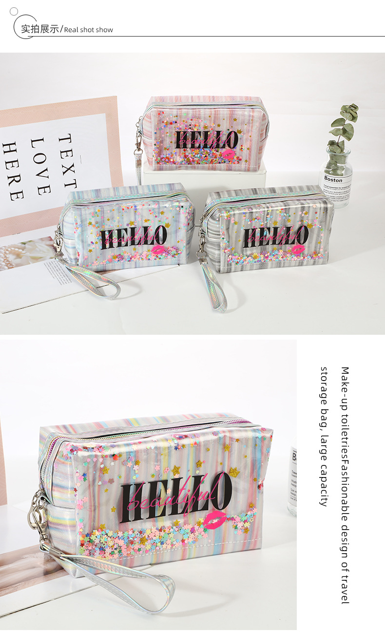 Korean Laser Quicksand Straight Bar Cosmetic Bag Travel Large Capacity PVC Wash Bag Portable Octagonal Storage Bag Korean Laser Quicksand Straight Bar Cosmetic Bag Travel Large Capacity PVC Wash Bag Portable Octagonal Storage Bag