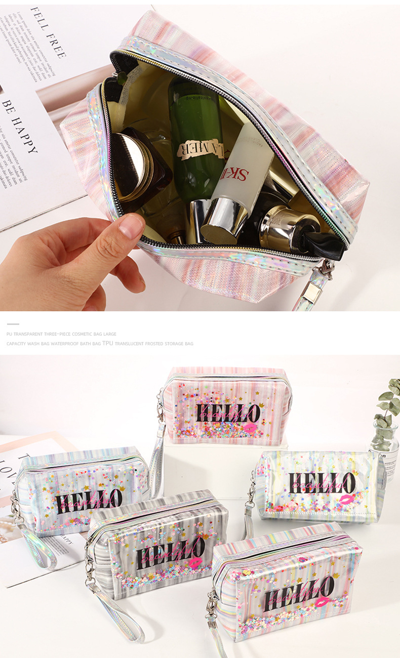 Korean Laser Quicksand Straight Bar Cosmetic Bag Travel Large Capacity PVC Wash Bag Portable Octagonal Storage Bag Korean Laser Quicksand Straight Bar Cosmetic Bag Travel Large Capacity PVC Wash Bag Portable Octagonal Storage Bag
