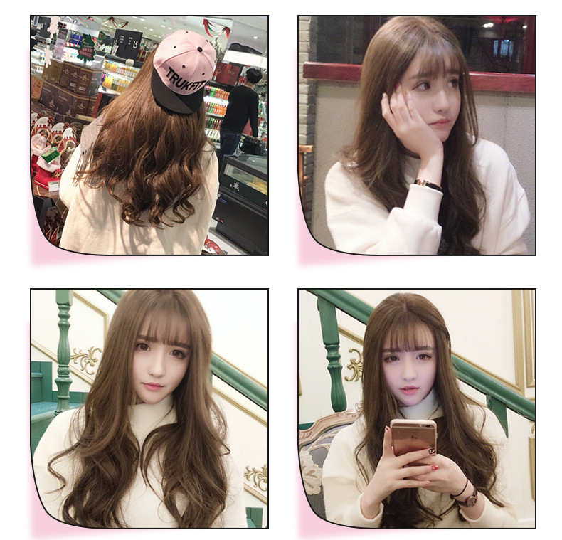 Internet Celebrity Wig Female Long Curly Hair Big Wave Thin Air Bangs Hairstyle Realistic Wig Sheath Full-Head Wig Wholesale Wigs Internet Celebrity Wig Female Long Curly Hair Big Wave Thin Air Bangs Hairstyle Realistic Wig Sheath Full-Head Wig Wholesale Wigs