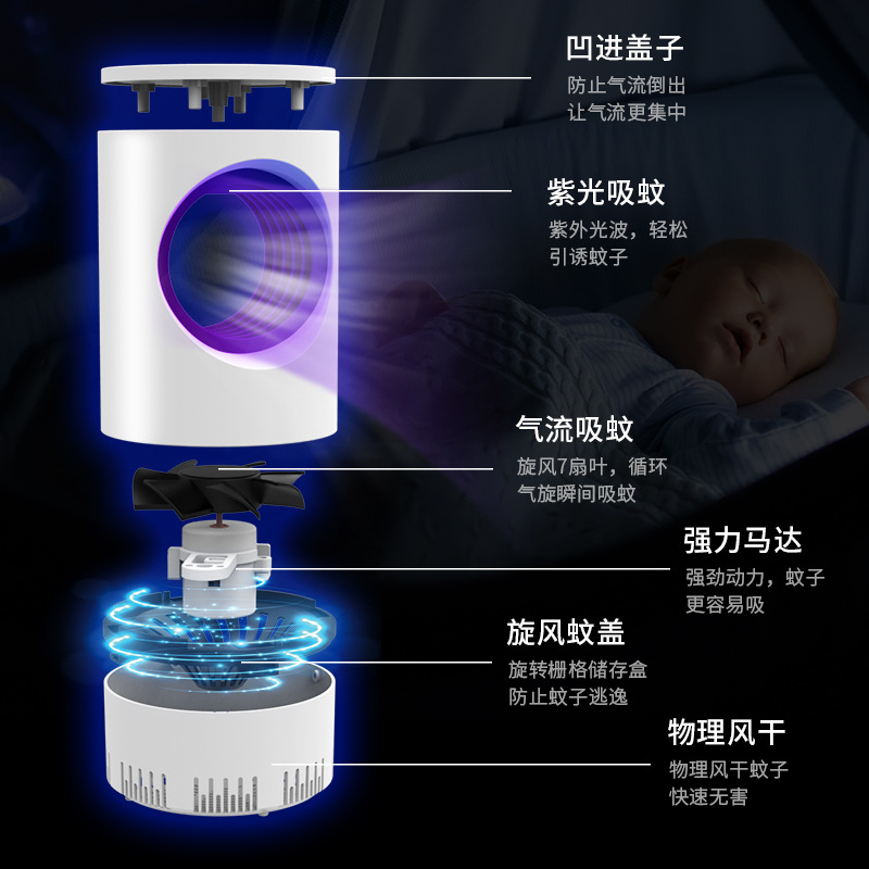 Photocatalyst Sky Eye Mosquito Killing Lamp Mosquito Killer Household Mute Suction Mosquito Killer Battery Racket Tuoke Small Gift