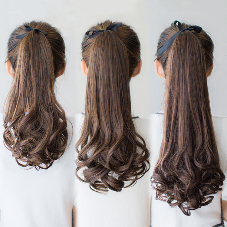 Wig Ponytail Women&#039;s Long Curly Hair Tied Pear Flower Fake Ponytail Large Wave Realistic Mid-Length Short Wig Set