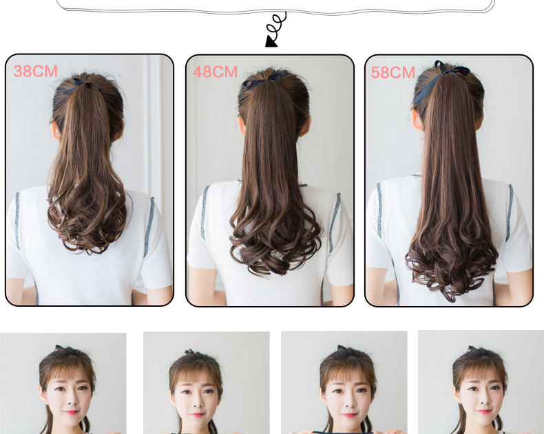 Wig Ponytail Women's Long Curly Hair Tied Pear Flower Fake Ponytail Large Wave Realistic Mid-Length Short Wig Set Wig Ponytail Women's Long Curly Hair Tied Pear Flower Fake Ponytail Large Wave Realistic Mid-Length Short Wig Set