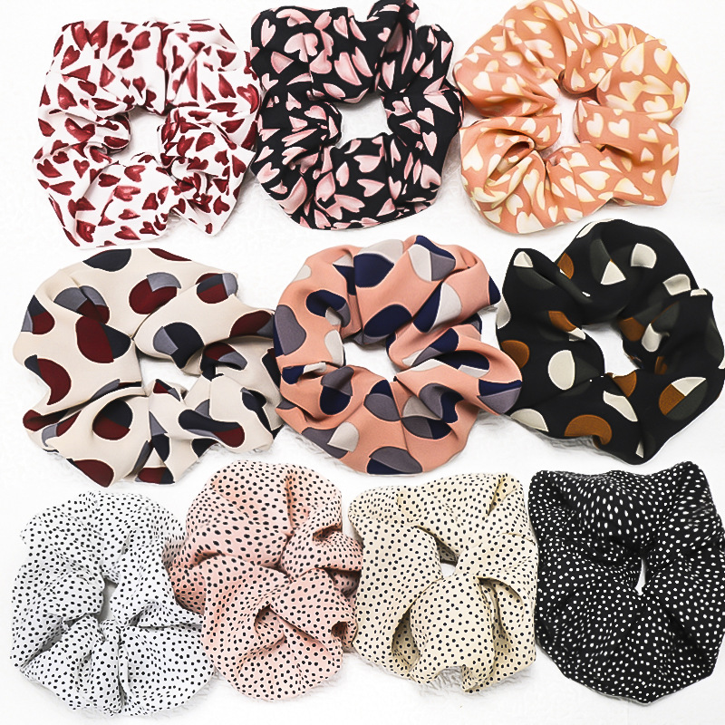 Cross-border hot selling chiffon printing hair ring large intestine ring head rope rubber band heart wave head flower