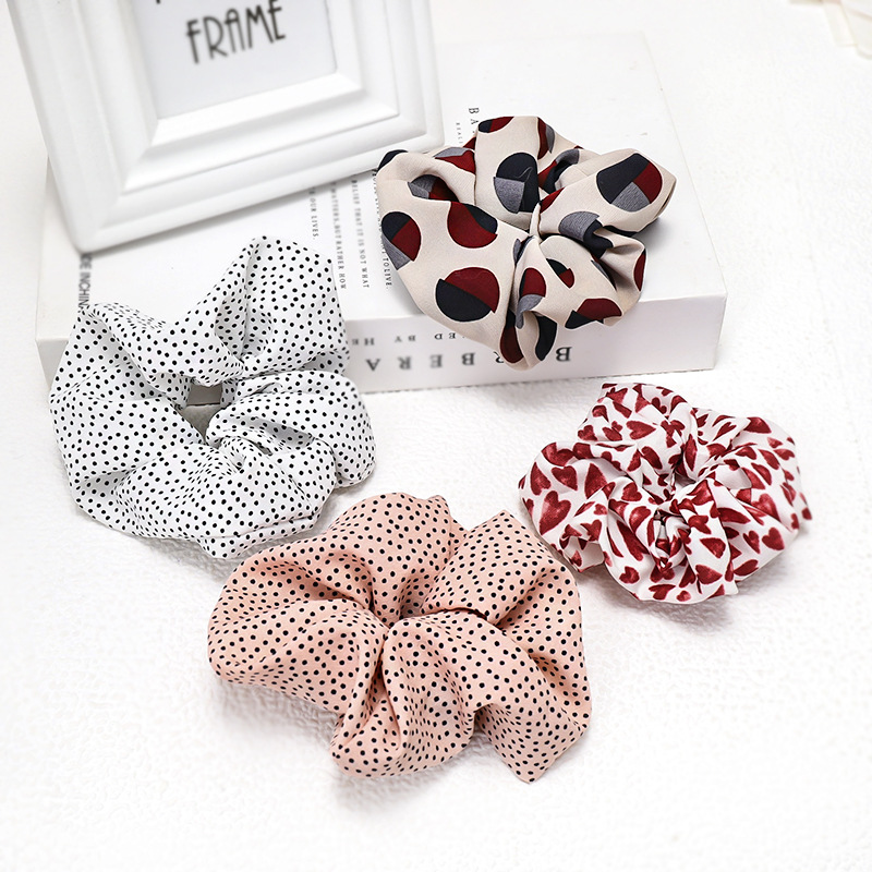 Cross-border hot selling chiffon printing hair ring large intestine ring head rope rubber band heart wave head flower Cross-border hot selling chiffon printing hair ring large intestine ring head rope rubber band heart wave head flower