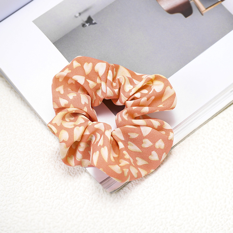 Cross-border hot selling chiffon printing hair ring large intestine ring head rope rubber band heart wave head flower Cross-border hot selling chiffon printing hair ring large intestine ring head rope rubber band heart wave head flower