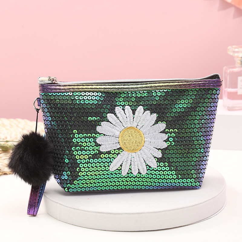 2021 New Sequined Chrysanthemum Flat Bag Portable More than Cosmetic Bag Styles Travel Goods Storage Bag Laser