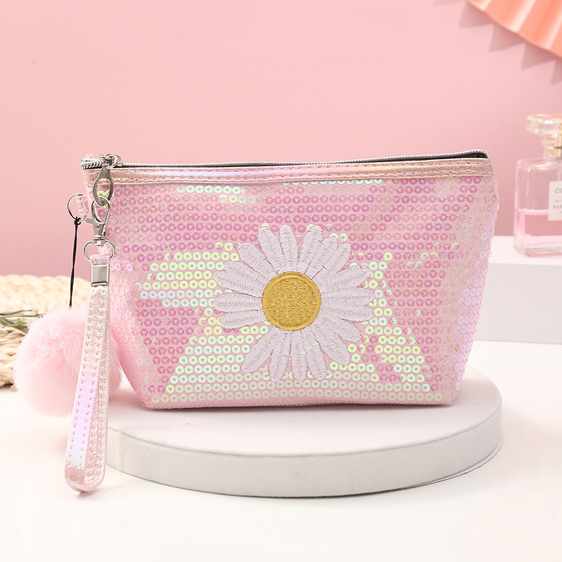2021 New Sequined Chrysanthemum Flat Bag Portable More than Cosmetic Bag Styles Travel Goods Storage Bag Laser