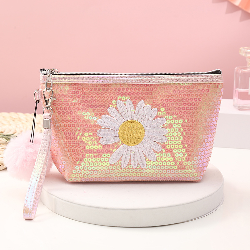 2021 New Sequined Chrysanthemum Flat Bag Portable More than Cosmetic Bag Styles Travel Goods Storage Bag Laser
