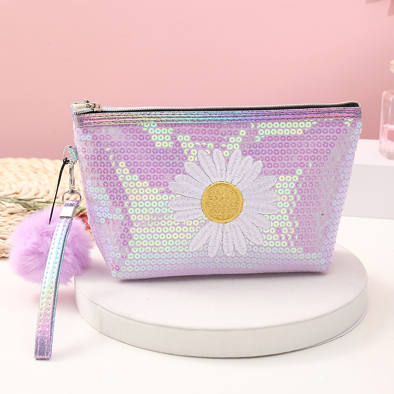 2021 New Sequined Chrysanthemum Flat Bag Portable More than Cosmetic Bag Styles Travel Goods Storage Bag Laser
