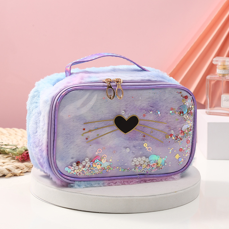 New Plush Cat Sequin Cubic Bag Loves and Cats Quicksand Storage Bag Portable Cosmetic Storage Wholesale New Plush Cat Sequin Cubic Bag Loves and Cats Quicksand Storage Bag Portable Cosmetic Storage Wholesale