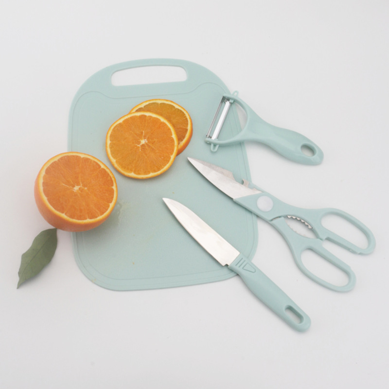 in Stock Kitchen Tools Plastic Chopping Board Paring Knife Kitchen Scissors Fruit Knife FourPiece Gift Knife Set