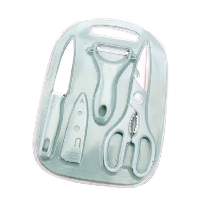 in Stock Kitchen Tools Plastic Chopping Board Paring Knife Kitchen Scissors Fruit Knife FourPiece Gift Knife Set