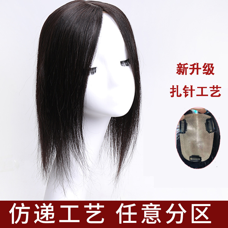 Wig Women's Long Hair Head Replacement Hair Extension Silk Mesh Bottom Human Hair Head Hairpiece Cover Gray Hair Wig Set Wig Women's Long Hair Head Replacement Hair Extension Silk Mesh Bottom Human Hair Head Hairpiece Cover Gray Hair Wig Set