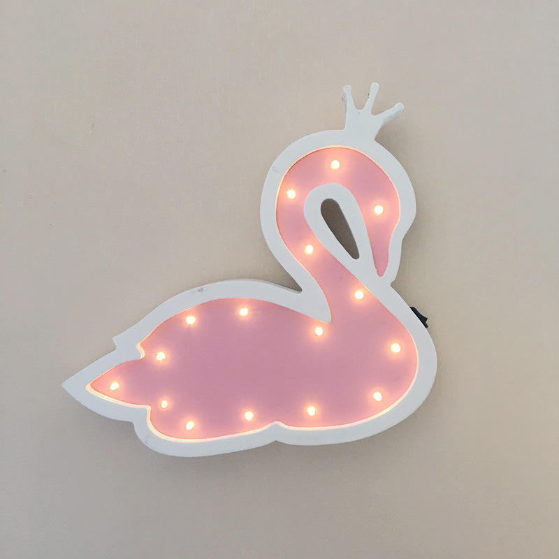 Girl heart swan LED small night light children room bedroom princess bedside wooden lamp gift