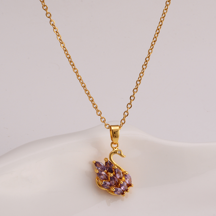 Internet Hot Pink Little Swan Jeweled Pendant Accessories Creative Zircon Micro-Inlaid Necklace Neck Accessories Factory Wholesale Internet Hot Pink Little Swan Jeweled Pendant Accessories Creative Zircon Micro-Inlaid Necklace Neck Accessories Factory Wholesale