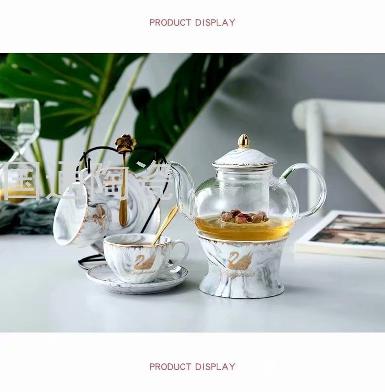 New Ceramic Glass Flower Tea Set Series Swan Pattern Coffee Set British Style Afternoon Tea Teaware