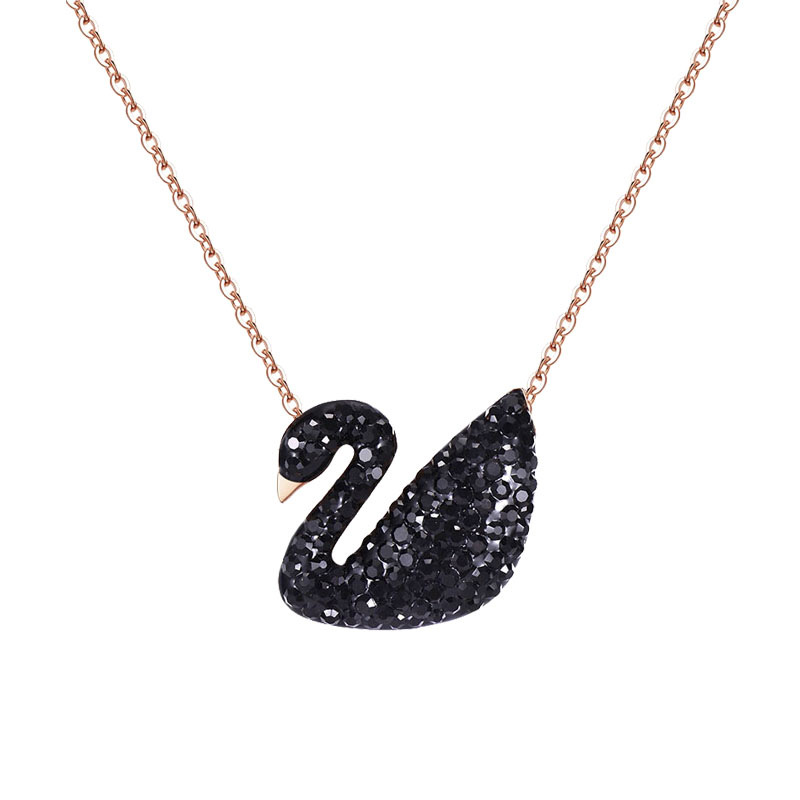 Korean Fashion All-Match Rose Gold Titanium Steel Necklace Women &#039;S Net Red Swan Short Pendant Necklace Non-Fading Clavicle Chain