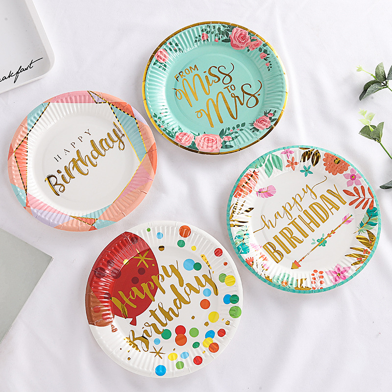 Factory Direct Sales Party Supplies Disposable Paper Tray Creative Happy Birthday Party Cake Plate Can Be Customized