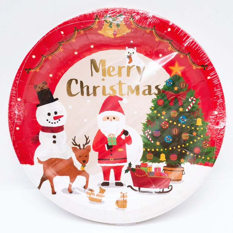 Christmas Paper Plate Disposable Paper Tray Gilding Film Cute Retro Christmas Party Supplies 6 Pieces