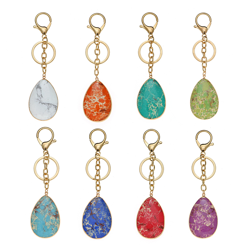 Custom Rectangle Crystal Healing Quartz Stone Pendant Keychain with Leather Tassel Custom Rectangle Crystal Healing Quartz Stone Pendant Keychain with Leather Tassel